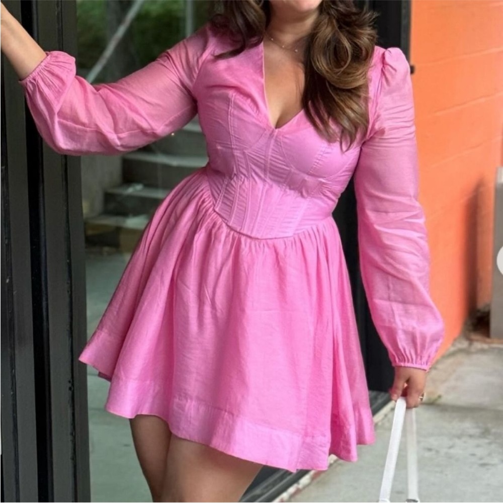 GB Long Sleeve Corset Stitch Mini Flare Dress